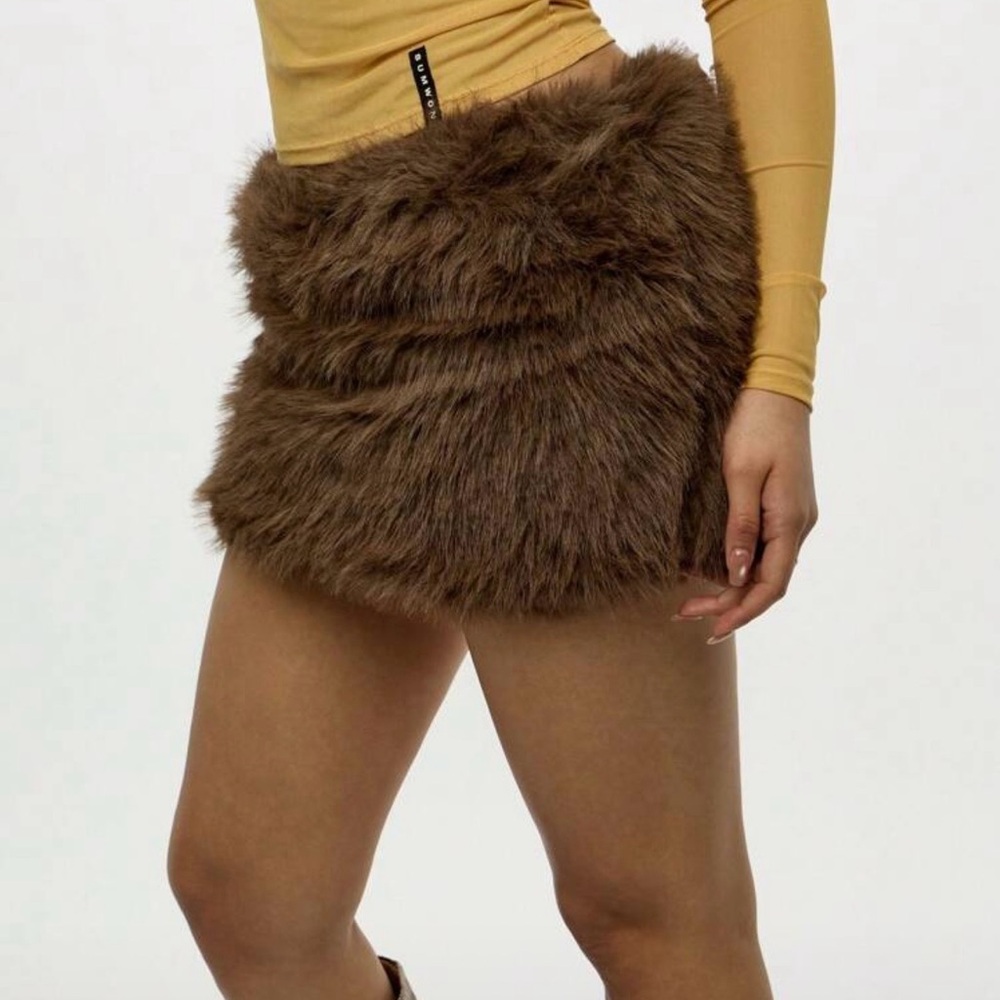 Brown Faux Fur Mini Skirt